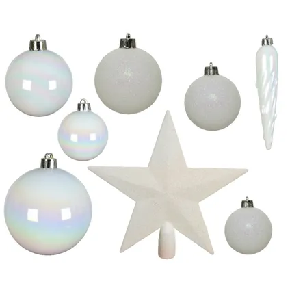 Kerstballen - met piek - 33 stuks - parelmoer wit - 5-6-8 cm 3