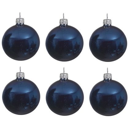Decoris Kerstballen - 6 ST - donkerblauw - glas - 6 cm