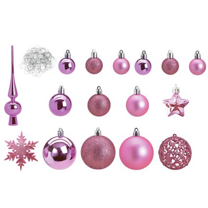 Kerstballen - 110x stuks - met piek - roze - kunststof - 3-6 cm