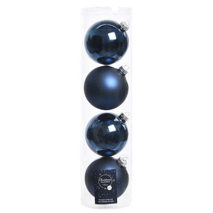 Decoris Kerstballen - 4 stuks - donkerblauw - glas - 10 cm