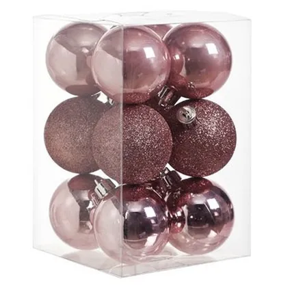Cosy & Trendy Kerstballen - 12 stuks - roze - 6 cm 2