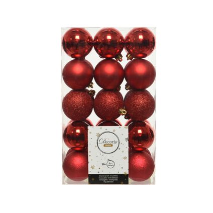 Decoris Kerstballen - 30 ST - rood - 6 cm - mix