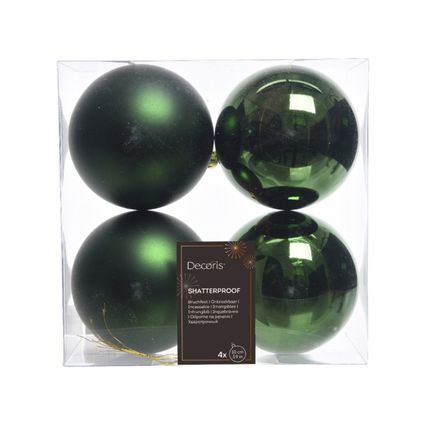 Decoris Kerstballen - 4 ST - donkergroen - kunststof - 10 cm