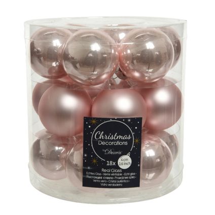 Decoris Kerstballen - 18 stuks - lichtroze - glas - 4 cm