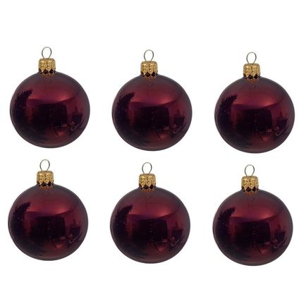 Decoris Kerstballen - 6 stuks - donkerrood - glans - glas - 8 cm