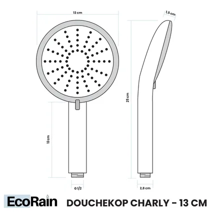 EcoRain Douchekop Charly 13 cm - 3 Sproeistanden - 50% Waterbesparend - Hoge Kwaliteit - Chroom 5