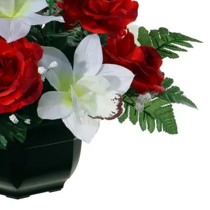 Louis Maes Kunstbloemen orchidee/rozen in pot - kleuren rood/wit - 25 cm 2