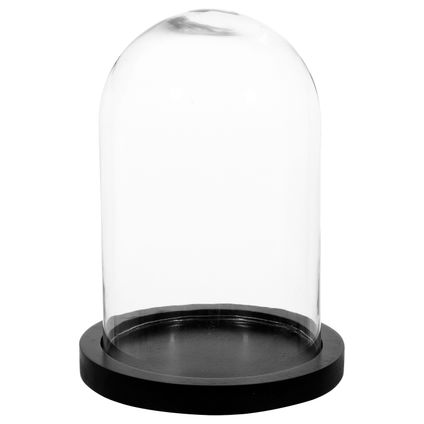 Atmosphera Decoratie glazen stolp op plateau - glas/zwart - H26 cm