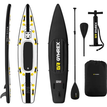 Gymrex Inflatable SUP-bord - 120 kg - zwart/geel - set met peddel en accessoires GR-SPB375