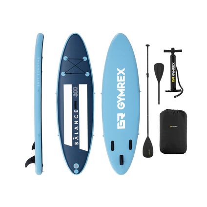 Gymrex Stand up paddle gonflable - 135 kg - Bleu pâle/bleu marin - Kit incluant pagaie et accessoires GR-SPB300