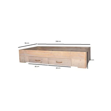 Eenpersoons bed "billy" steigerhout  206Lx43Hx96D cm  - snel leverbaar - handige opberglade's 2