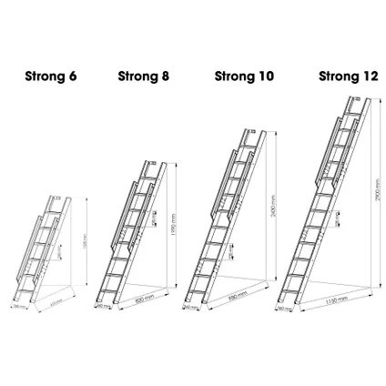 Escalier extensible - H=243 cm - Marches en hêtre - métal blanc 4