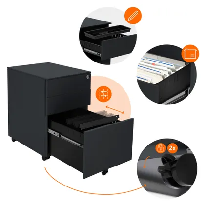Caisson à roulettes ML-Design meuble de rangement anthracite avec 3 tiroirs 39x50x56 cm 5