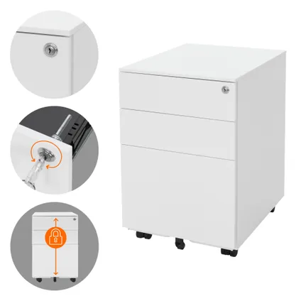 Caisson à roulettes ML-Design meuble rangement blanc avec 3 tiroirs de bureau 39x50x56 cm 4