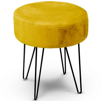 Unique Living - velvet kruk Davy - geel - metaal/stof - 35 x 40 cm