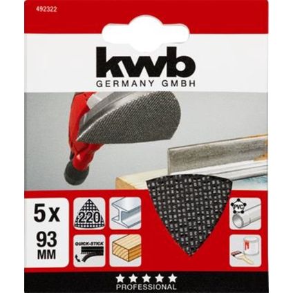 KWB gaze abrasive Delta 93 x 93 mm - Grain 220 - Fixation Velcro - 492322 - 5 pièces