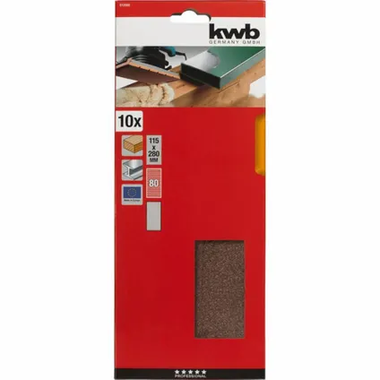 KWB bande abrasive 115 x 280 mm - Grain 80 - 812080 - 10 pièces