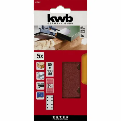 KWB bande abrasive 80 x 133 mm - grain 120 - 818412 - 5 pièces