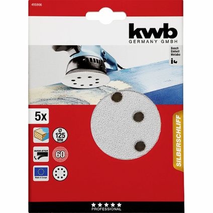 KWB disque de ponçage Ø 125 mm - grain 60 - fixation velcro - 495906 - 5 pièces