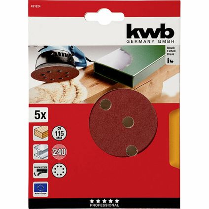 KWB disque de ponçage Ø 115 mm - grain 240 - fixation velcro - 491824 - 5 pièces