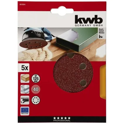KWB disque de ponçage Ø 125 mm - grain 40 - fixation velcro - 491904 - 5 pièces 4
