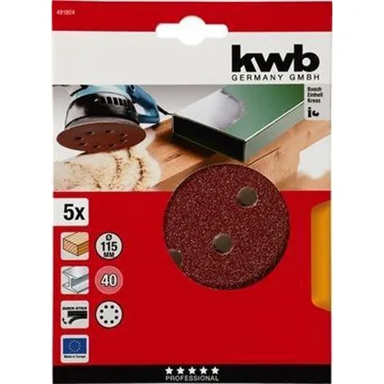 KWB disque abrasif Ø 115 mm - grain 40 - fixation velcro - 491804 - 5 pièces 2