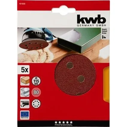 KWB disque de ponçage Ø 115 mm - grain 80 - fixation velcro - 491808 - 5 pièces 2