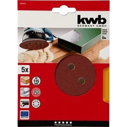 KWB disque de ponçage Ø 115 mm - grain 120 - fixation velcro - 491812 - 5 pièces 2