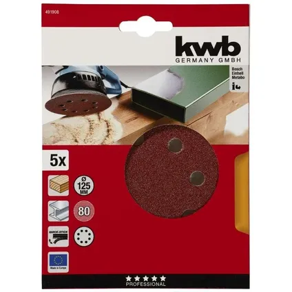 KWB disque de ponçage Ø 125 mm - grain 80 - fixation velcro - 491908 - 5 pièces 4