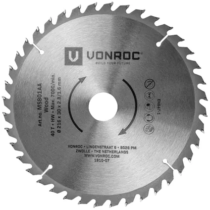 VONROC Zaagblad – Ø216MM – 40 tanden – voor hout – geschikt voor afkortzagen & tafelzagen 3