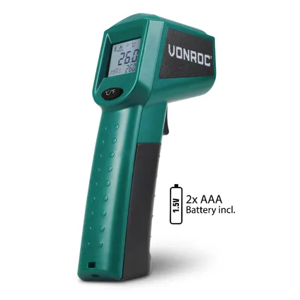 Thermomètre laser digital infrarouge – plage de mesure -40°C jusqu’à 530°C – 2 batteries incluses 6