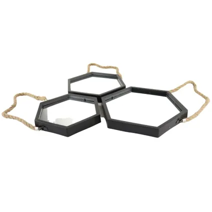 Orange85 Jeu de miroirs hexagonaux 3 pièces noir 3