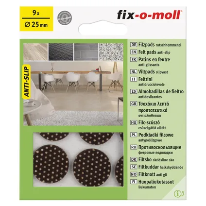 Fix-O-Moll anti-slip meubelviltglijders zelfklevend bruin 25mm 9 st 2