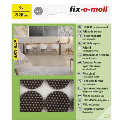 Fix-O-Moll anti-slip meubelviltglijders zelfklevend bruin 28mm 9 st 2