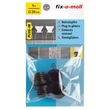 Fix-O-Moll insteek meubeldoppen zwart 20mm 4st 2