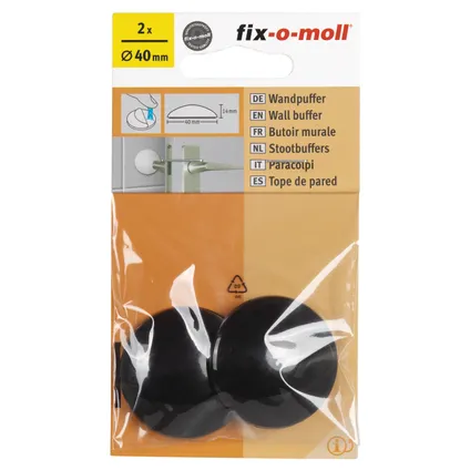 Fix-O-Moll wanddeurstop zelfklevend zwart 40mm 2 st 2
