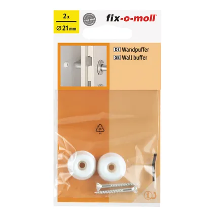 Fix-O-Moll wanddeurstop + schroef wit 21x10mm 2 st 2