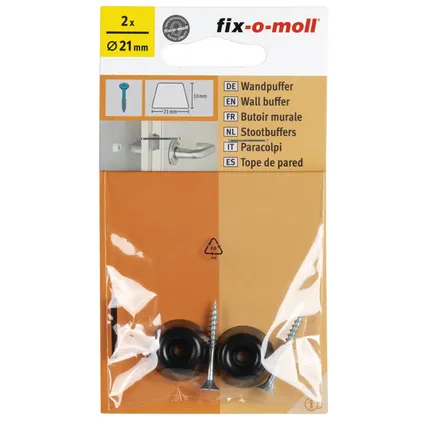 Fix-O-Moll wanddeurstop + schroef zwart 21x10mm 2 st 2