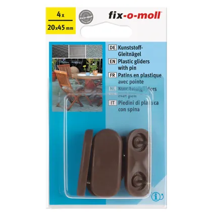 Fix-O-Moll meubelglijder met nagel kunststof bruin 45x20mm 4 st 2