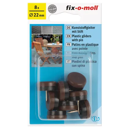 Fix-O-Moll meubelglijder met nagel kunststof bruin 22mm 8 st 2
