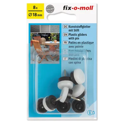 Fix-O-Moll meubelglijder met nagel kunststof wit 18mm 8 st 2