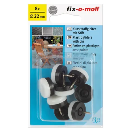 Fix-O-Moll meubelglijder met nagel kunststof wit 22mm 8 st 2