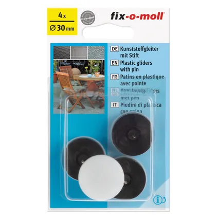 Fix-O-Moll meubelglijder met nagel kunststof wit 30mm 4 st 2