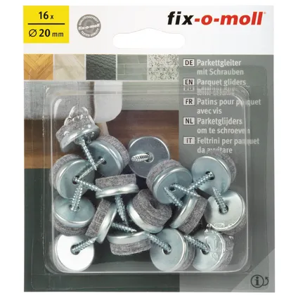 Fix-O-Moll meubelviltglijders met schroef 20mm 16 st 2