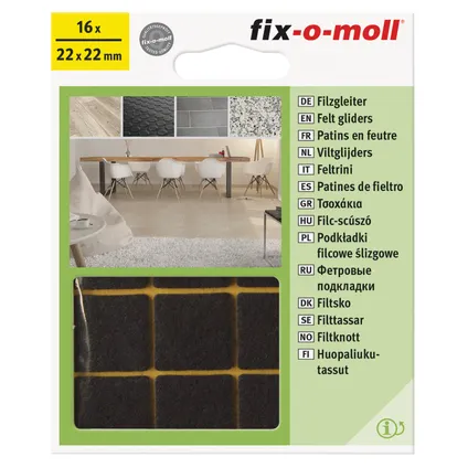 Fix-O-Moll meubelviltglijders zelfklevend bruin 22x22mm 16 st 2