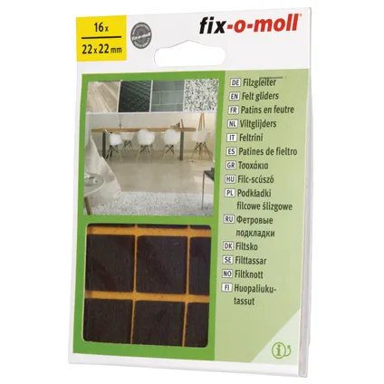 Fix-O-Moll meubelviltglijders zelfklevend bruin 22x22mm 16 st 4