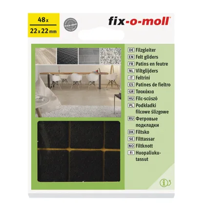 Fix-O-Moll meubelviltglijders zelfklevend bruin 22x22mm 48 st 2
