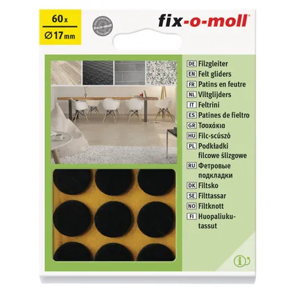 Fix-O-Moll meubelviltglijders zelfklevend bruin 17 mm 60 st 2