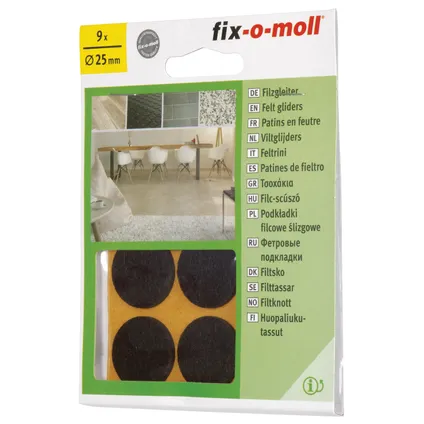 Fix-O-Moll meubelviltglijders zelfklevend bruin 25mm 9 st 4