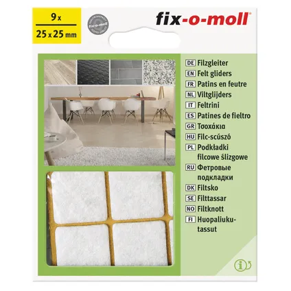 Fix-O-Moll meubelviltglijders zelfklevend wit 25x25mm 9 st 2